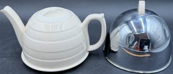 Vintage Ceramic Teapot With Metal Cover (K83.K7)