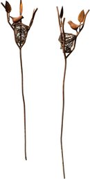 Rustic Metal Bird Nest Garden Stakes (B104)