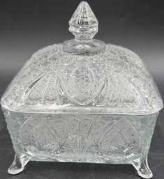 EAPG Indiana Glass 'Rocket' Lidded Square Candy Dish With UV Glow (K104.P5)