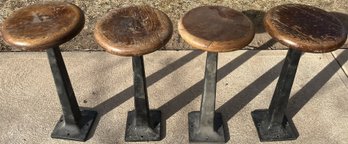 Lot Of 4 - Vintage Industrial Cast Iron And Wood Stools - (J70)(G)