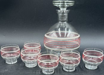 Vintage French Glass Decanter With 6 Glasses Gifted To Recipient In 1944 (K137.DC)
