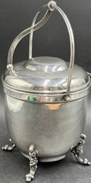 Silver Plated To Copper Inscribed Ice Bucket With Milk Glass Bowl (K142.K2)