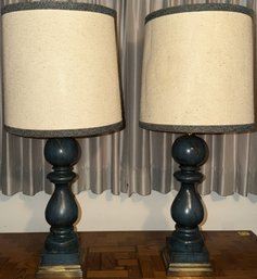 Lot Of 2 - Vintage Wood Balustrade Design Table Lamps (B165)(BT)