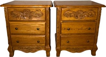 Lot Of 2 Vintage Summit Furniture Surewood Oak 3-Drawer Nightstands - (B78)(B1)