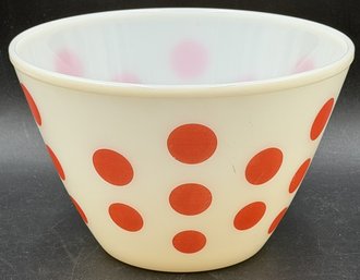 Fire-King Red Polka Dot Milk Glass Mixing Bowl - (DRH) (B117)