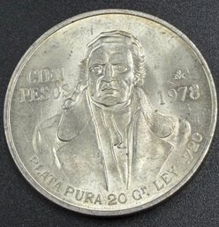 1978 Mexican 100 Pesos Silver Coin Featuring Jos Mara Morelos (70% Silver)