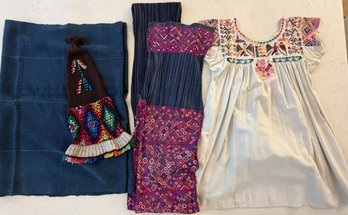 Puruvian Chullo Hat With Embroidered Dress From Mexico & 2 Scarves (K314.B1C)
