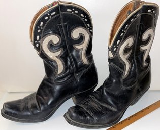 Vintage Acme Boot Co. Black/cream Cowboy Leather Boots - (U3)