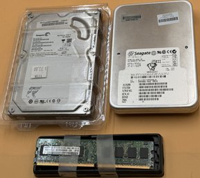 2 Desktop Hard Drives & Module Of Computer RAM Memory - (B158)(D)