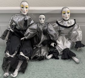Vintage Harlequin Dolls In Silver & Black Costumes (K77.B2C)