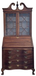Mid 20th Century Mahogany Governor Winthrop Desk 4 Drawer With Serpentine Front- (FR)