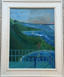 Framed Painting Depicting A Seaside View From A Balcony - (B149)(LC)