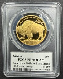 2016-W $50 Gold Buffalo 1oz Proof - PCGS PR70 DCAM - Rare 1-of-250 10th Anniversary (1 Of 2) (J1)