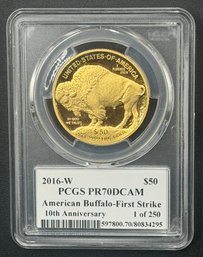 2016-W $50 Gold Buffalo 1oz Proof - PCGS PR70 DCAM - Rare 1-of-250 10th Anniversary (2 Of 2) (J5)