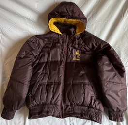Vintage Starter Brand University Of Wyoming Cowboys Puffer Jacket In Brown And Yellow -(B98)(FR1)