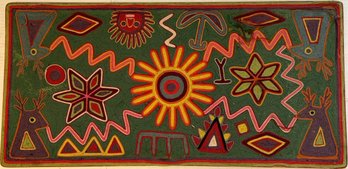 Vintage Traditional Huichol Yarn Painting - (B284)(B2)