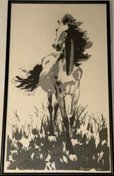 Framed Reproduction Print Of A Galloping Horse, Styled After The Famous Chinese Artist Xu Beihong - (B292)(B2)
