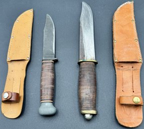 2 Vintage Knives With Leather Sheaths - (FR1)