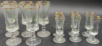 Vintage Gold Rimmed Stemmed Cordial Glasses With Shamrocks In 2 Sizes (K1.K22)