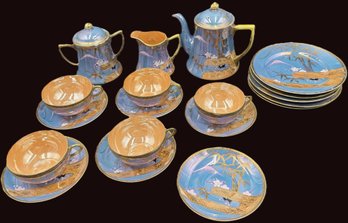 Vintage Hand-painted Iridescent Lusterware Tea Set With Plates From Japan (DR1.K29)