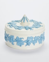 WEDGWOOD Queens Ware Embossed Grape Blue On Cream Lidded Dish