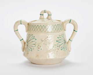 Antique AVALON Kiln Ware Creamware Lidded Sugar Bowl