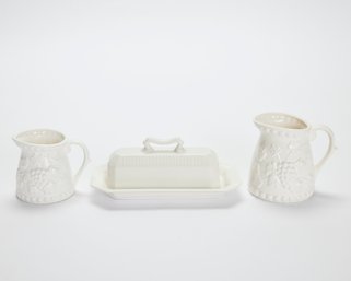 Embossed Measuring Cups & Porcelain Butter Dish