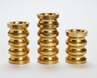 Midcentury Modern Brass Ribbed Candlestick Set (3)