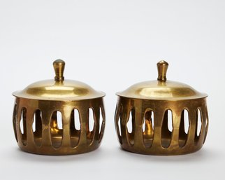 Pair Of Midcentury Modern Brass Votive Or Incense Holders