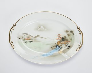 Kutani Scenic Hand-Painted Japanese Porcelain Serving Platter