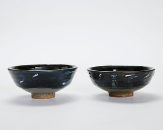 Pair Of Footed Rustic Modern Studio Pottery Bowls