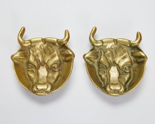 Pair Of Gold-Tone Cast Iron Bull Footed Catchalls Or Ashtrays