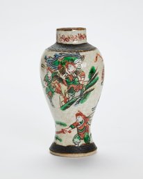 Chinese Famille Verte Warrior Scene Crackle Glaze Vase