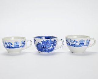 Trio Of Blue Willow Transferware Teacups By Shenango & Jackson China