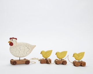 Wood Hen And Chicks Pull Toy