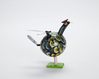 Painted Tin Chicken Bobble Toy