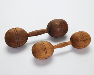 Pair Of Antique Turned Wood Dumbells