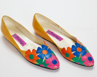 Vintage Colorful Flower Leather Flat Shoes
