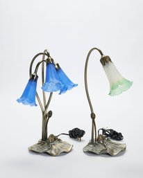Pair Of Glass Lily Table Lamps
