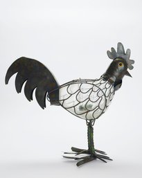Large Metal & Glass Rooster Candle Holder
