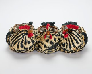 Three Chickens Straw Basket Or Planter