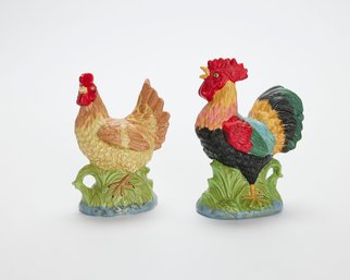 Pair Of Painted Ceramic Chickens