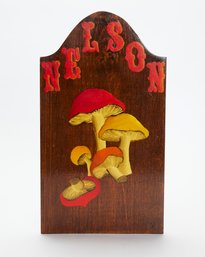 Wood Painted 'NELSON' Sign With Mushrooms