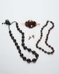 Group Of Wood & Natural Bead Boho Jewelry & Hair Clip