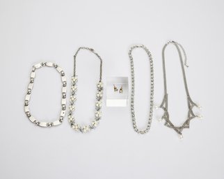 Crystal, Pearl & Silver Tone Jewelry