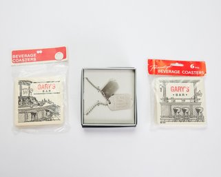 'GARY' Bar Coasters And Dog Tags