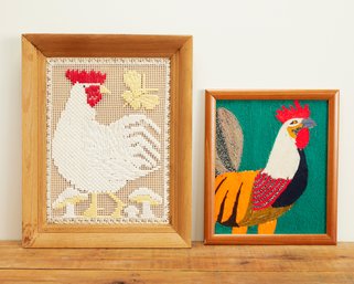 (2) Framed Chicken Cross Stitches