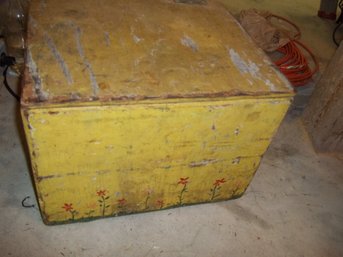 Antique Wooden Box With Hinged Lid Hand Painted