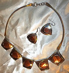 NEW/OLD STOCK Statement Necklace And Earring Set India Brass Copper Mixed Metals