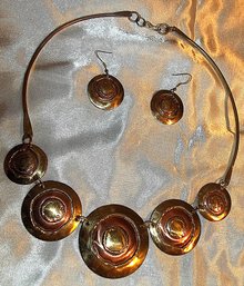 NEW/OLD STOCK Statement Necklace And Earring Set India Brass Copper